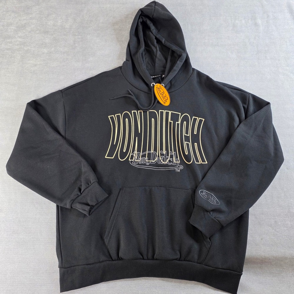 Von Dutch Hoodie Mens XL Black NWT Streetwear Graphic Oversized Pullover
